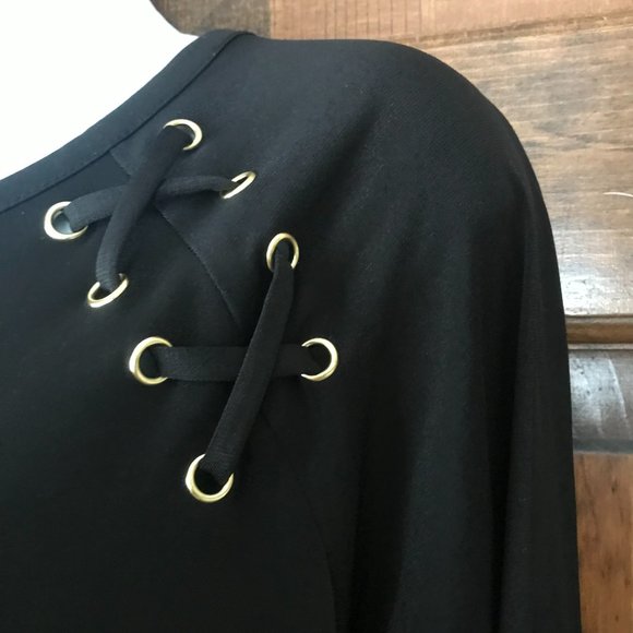 #1 Michael Kors Black Dress w/Shoestring X's on Shoulder Large - Picture 4 of 12